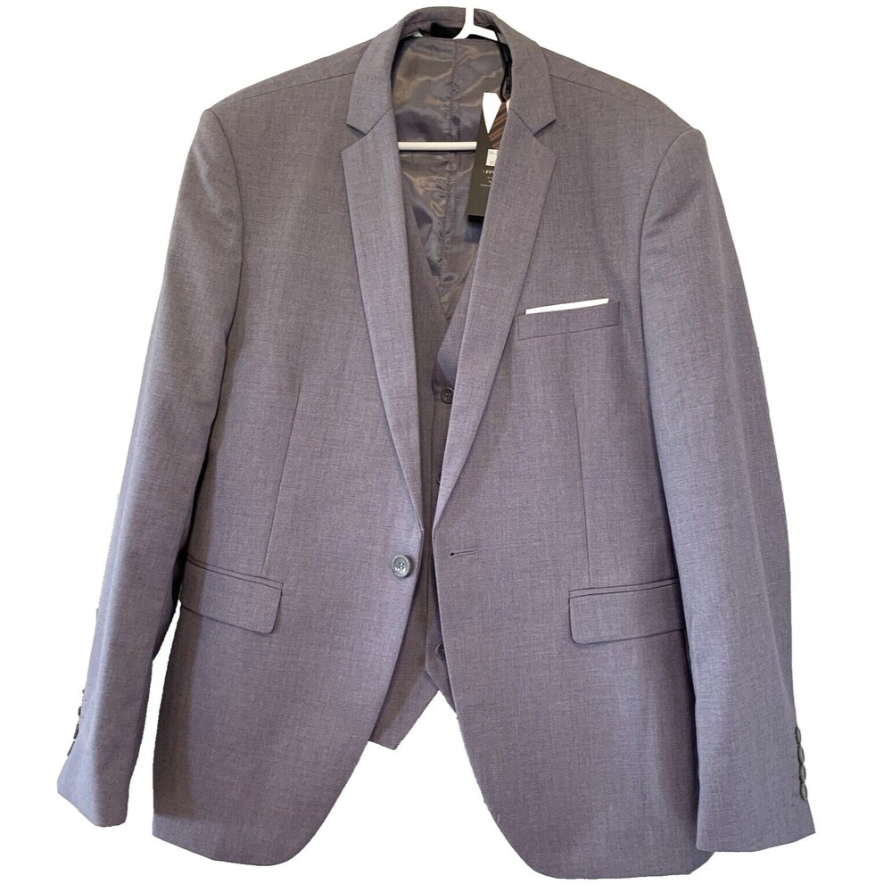 Yffushi Dressy Sportscoat Blazer With Matching Vest Large Gray Vented New w/Tags